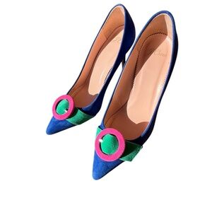 J. Crew Elsie Blue and Green Heels with Pointed Toe and Stiletto Heel